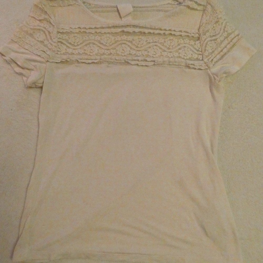 H&M Off White Lace Shirt Open Front Girls Small